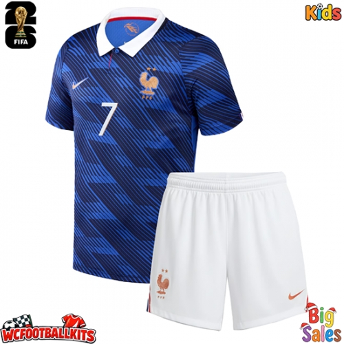 France Ousmane Dembele #7 Replica Home Stadium Kit for Kids World Cup 2026 Short Sleeve (+ pants)